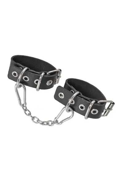 Pecado BDSM narukvice, jedna traka sa ušicama, koža, crna