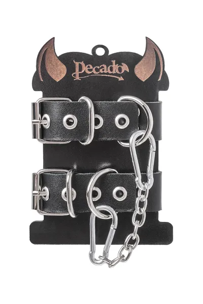Pecado BDSM narukvice, jedna traka sa ušicama, koža, crna