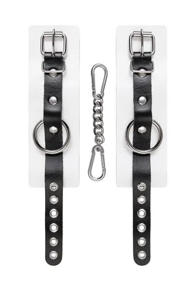 Pecado BDSM lisice, mekane, sa jednim kaišem sa ušicama, koža, bela i crna