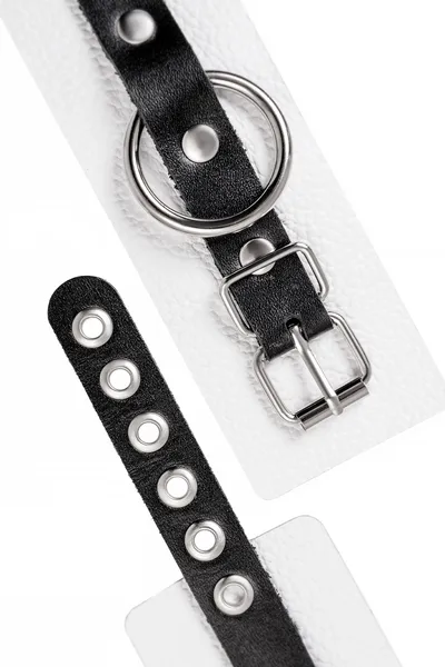 Pecado BDSM lisice, mekane, sa jednim kaišem sa ušicama, koža, bela i crna