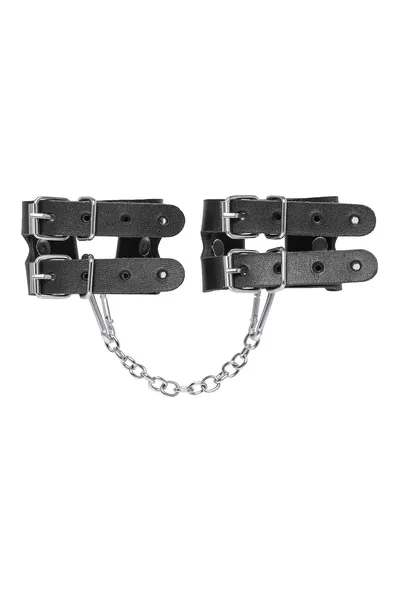 Pecado BDSM narukvice od dve trake, prave kože, crne