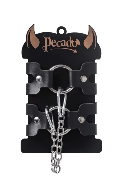 Pecado BDSM narukvice od dve trake, prave kože, crne