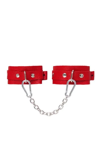 Okovi mini Pecado BDSM, sa zaobljenim uglovima, prirodna koža, crvena