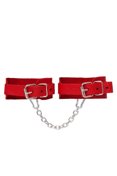 Okovi mini Pecado BDSM, sa zaobljenim uglovima, prirodna koža, crvena