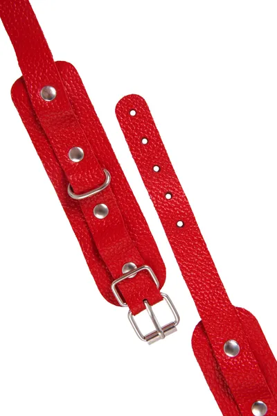 Okovi mini Pecado BDSM, sa zaobljenim uglovima, prirodna koža, crvena