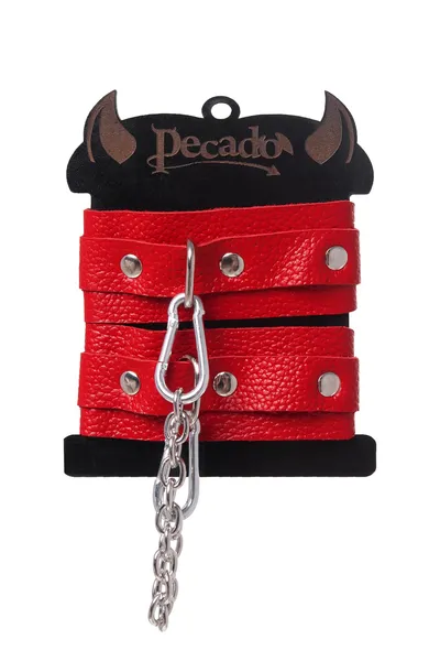 Okovi mini Pecado BDSM, sa zaobljenim uglovima, prirodna koža, crvena