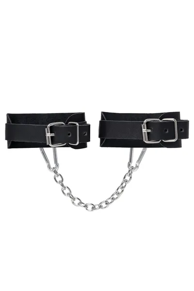 Okovi mini Pecado BDSM, zaobljeni uglovi, koža, crna