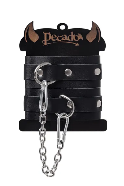 Okovi mini Pecado BDSM, zaobljeni uglovi, koža, crna