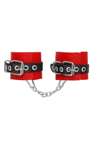 Pecado BDSM lisice, mekane sa jednim kaišem sa ušicama, prirodna koža, crveno-crne