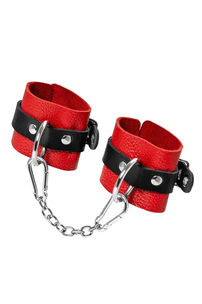 Pecado BDSM lisice, mekane sa jednim kaišem sa ušicama, prirodna koža, crveno-crne