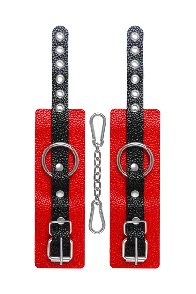 Pecado BDSM lisice, mekane sa jednim kaišem sa ušicama, prirodna koža, crveno-crne