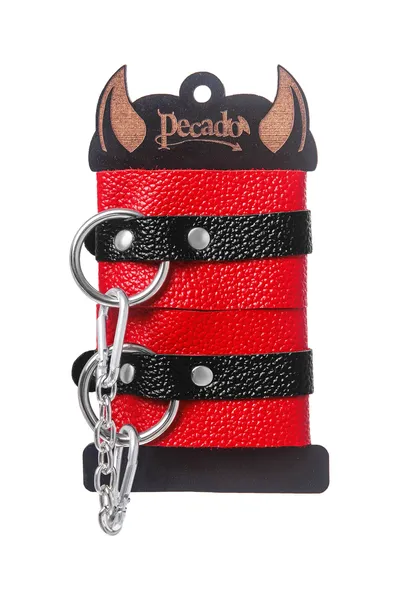 Pecado BDSM lisice, mekane sa jednim kaišem sa ušicama, prirodna koža, crveno-crne