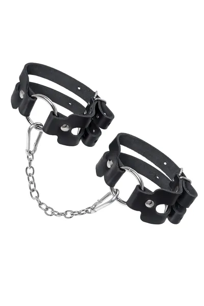 Okovi Pecado BDSM, od dve trake, prave kože, crne