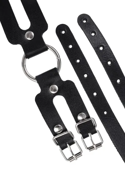 Okovi Pecado BDSM, od dve trake, prave kože, crne