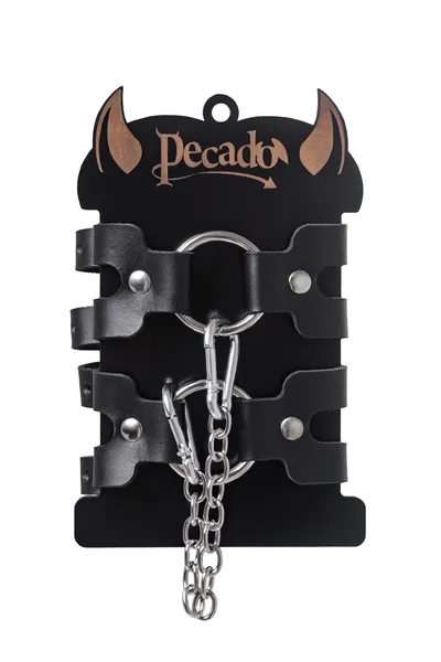 Okovi Pecado BDSM, od dve trake, prave kože, crne