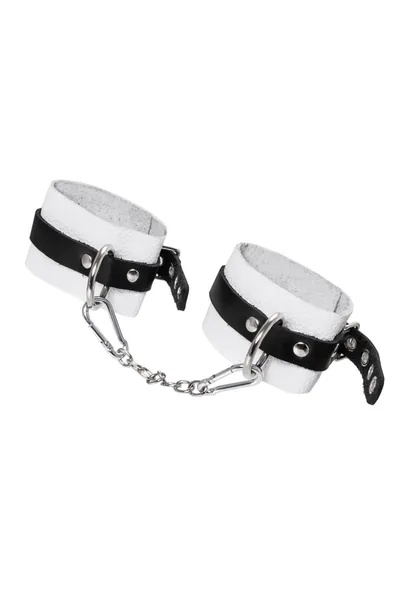 Pecado BDSM okovi, mekani, sa jednim remenom, sa ušicama, prirodna koža, belo-crni