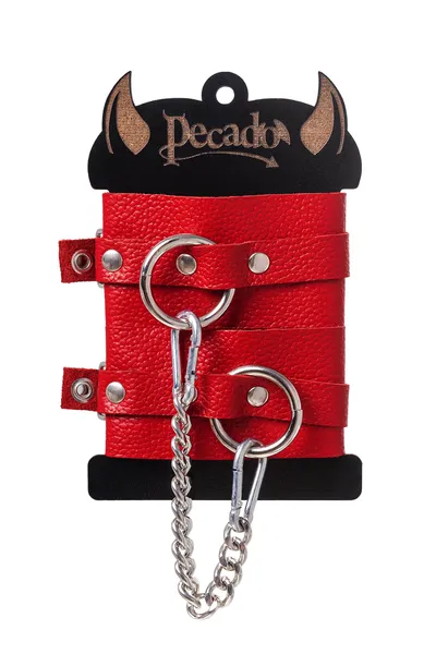 Pecado BDSM okovi, mekani sa ušicama, prirodna koža, crveni