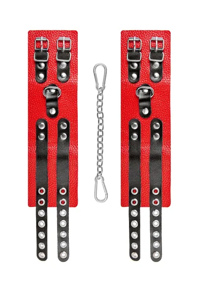 Pecado BDSM okovi, mekani, sa dva kaiševa sa ušicama, prirodna koža, crveno-crni