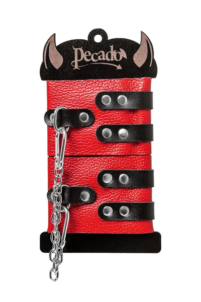 Pecado BDSM okovi, mekani, sa dva kaiševa sa ušicama, prirodna koža, crveno-crni