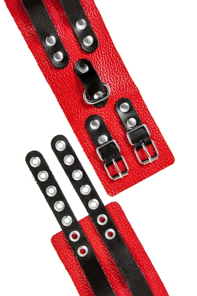 Pecado BDSM okovi, mekani, sa dva kaiševa sa ušicama, prirodna koža, crveno-crni