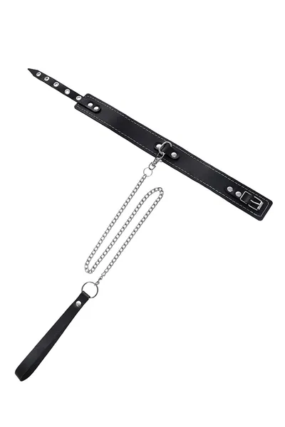 Ogrlica Pecado BDSM, dvoslojni sa belim šavom, koža, crna