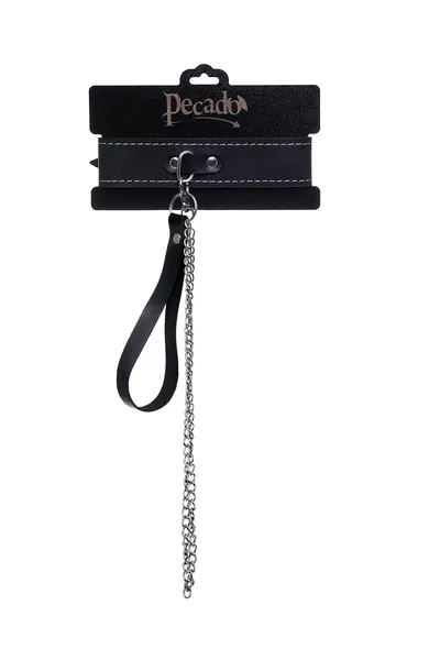 Ogrlica Pecado BDSM, dvoslojni sa belim šavom, koža, crna