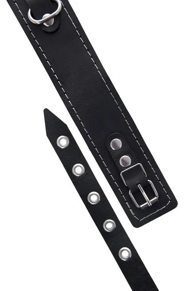 Ogrlica Pecado BDSM, dvoslojni sa belim šavom, koža, crna