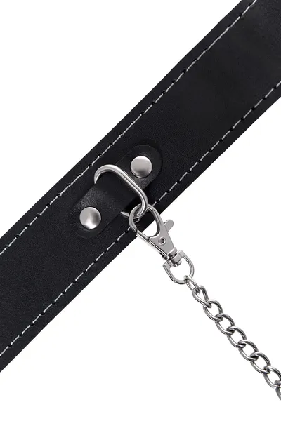 Ogrlica Pecado BDSM, dvoslojni sa belim šavom, koža, crna