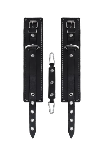 Pecado BDSM okovi, dvoslojni sa belim šavovima, prirodna koža, crni