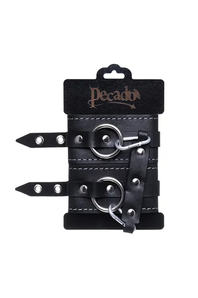 Pecado BDSM okovi, dvoslojni sa belim šavovima, prirodna koža, crni