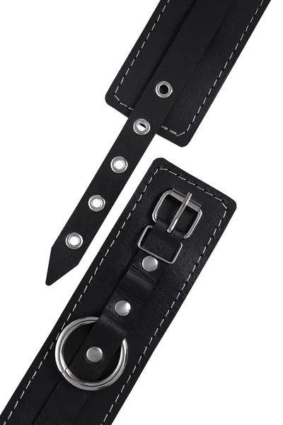 Pecado BDSM okovi, dvoslojni sa belim šavovima, prirodna koža, crni