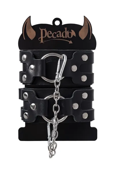 Okovi Pecado BDSM, sa dve trake, koža, crna
