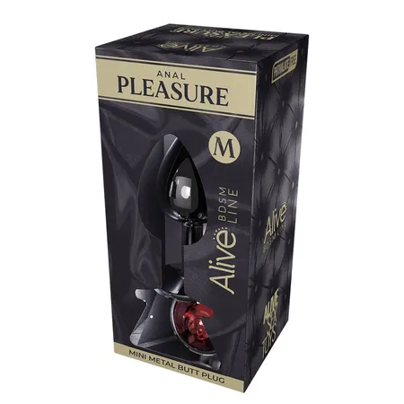 Srebrna analna čaura Mini Metal Butt Plug Size m sa crvenim kristalom