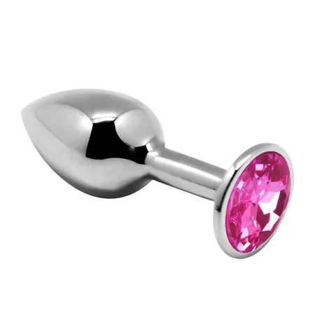 Srebrna analna čaura Mini Metal Butt Plug Size m sa ružičastim kristalom
