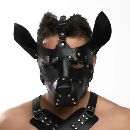 Crna kožna maska pas