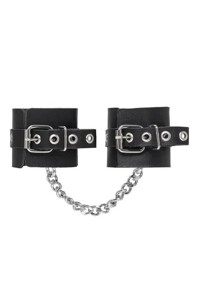 Pecado BDSM lisice, debela koža sa ušicama, prirodna koža, crna