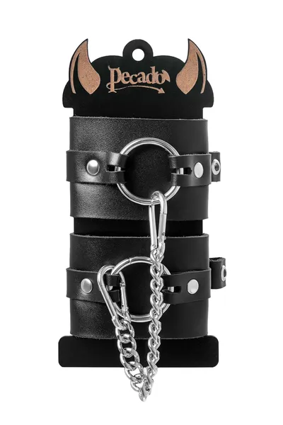 Pecado BDSM lisice, debela koža sa ušicama, prirodna koža, crna