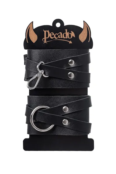 Pecado BDSM okovi, sa dve ukrštene trake, kvačilo-originalni karabin, koža
