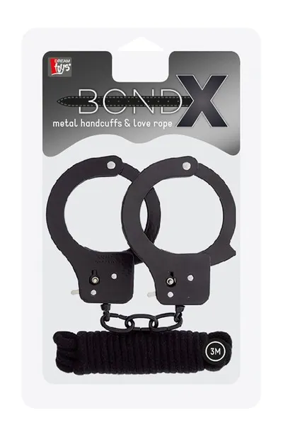 Crne lisnate lisnate lisice u kompletu sa bondx metal cuffs Love Rope set konopcem