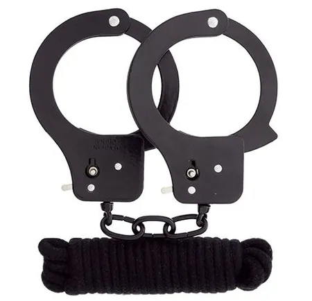 Crne lisnate lisnate lisice u kompletu sa bondx metal cuffs Love Rope set konopcem