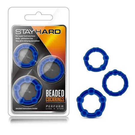 Set od 3 plava prstena za erekciju Stai hard Beaded Cockrings