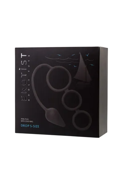 Erotist Analni čep sa erekcionim prstenom, silikon, crni, 20 cm, Ø 3 cm