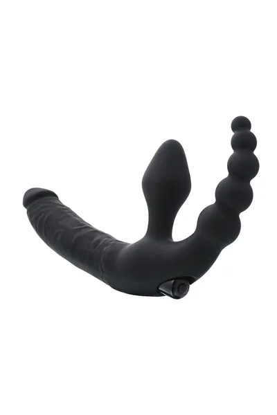 Black Red bi TOIFA bezremni strapon sa vibracionom pulom, silikon, Crna, 35 cm