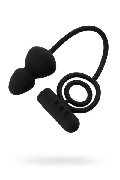 Crni erekcioni prsten sa vibracionim stimulatorom i analnim repom