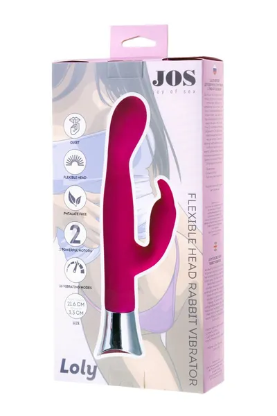 Jos Loli vibrator sa klitorisnim stimulatorom, flexibilna glava, silikon, ružičasta, 21,6 cm