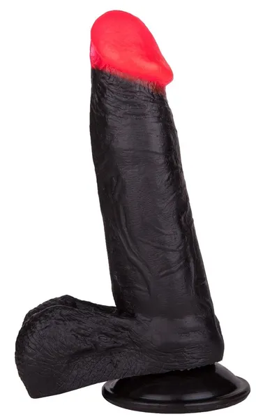 Crni dildo sa crvenom glavom - 18,5 cm.