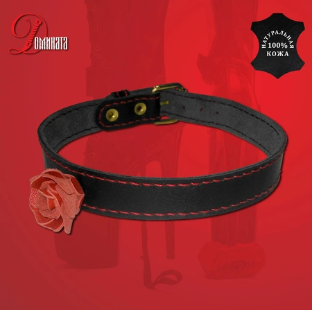 Choker za vrat ženska koža sa ružom Crvena ruža, D18