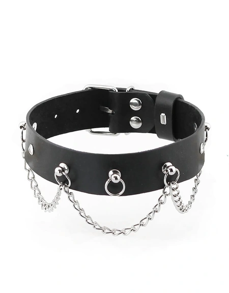 Ogrlica od erotske kože BDSM sa lancima i rhinestones