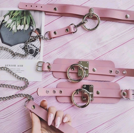 Set ogrlica lisice povodac prirodna koža. Pakovanje kao poklon!