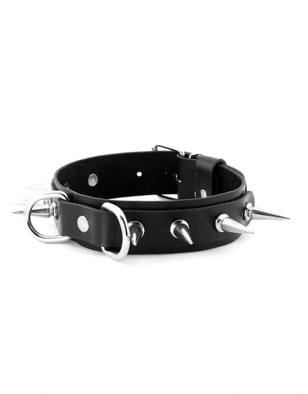 Bdsm ogrlica od kože sa dugim metalnim šiljcima